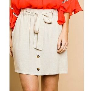 NWT Umgee Linen Blend Black Skirt Waist Tie Sz M